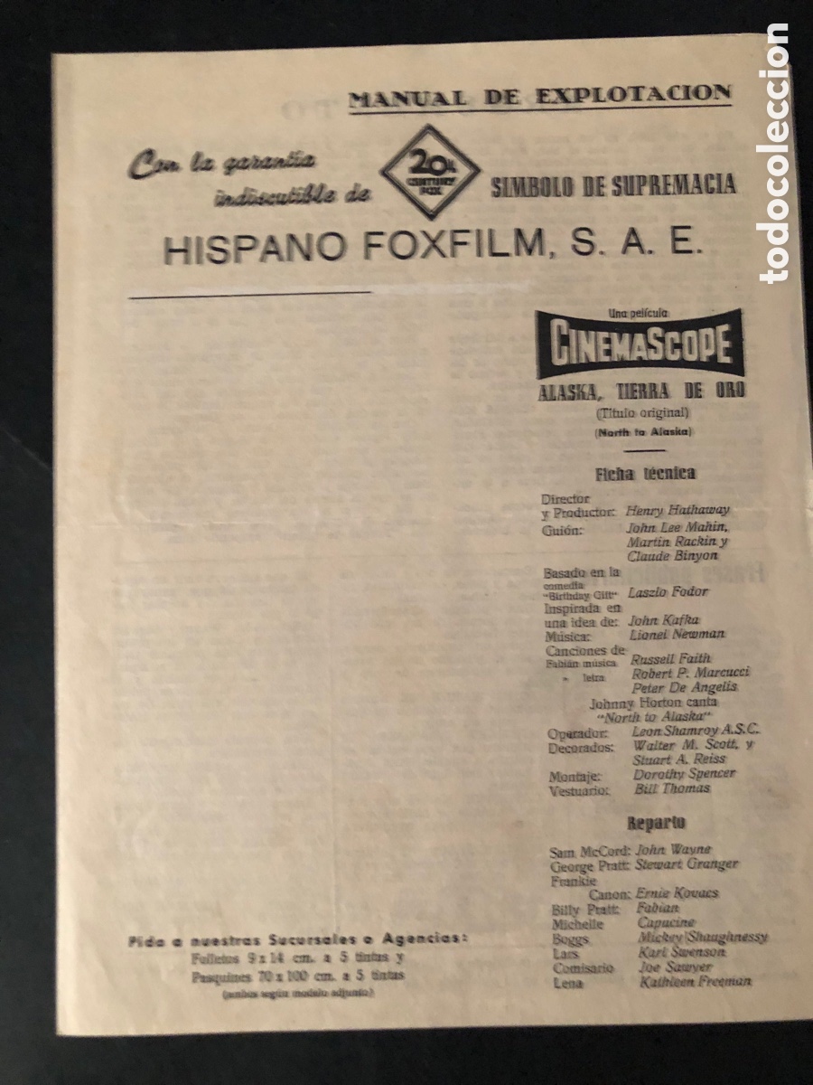Cine: Guia hispano foxfilm Alaska tierra de oro john wayne 8