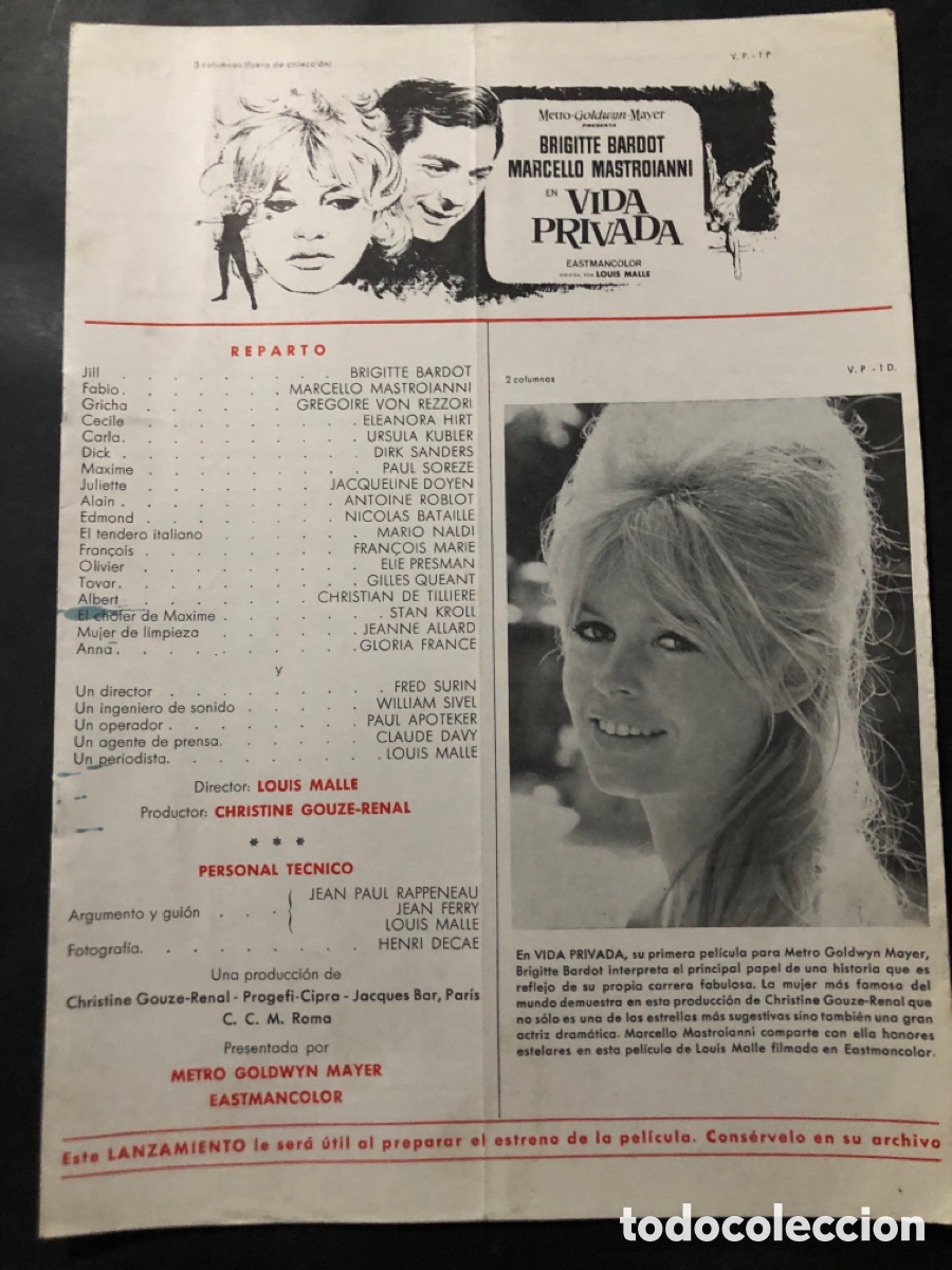 Cine: Guia MGM vida privada Brigitte Bardot marcello mastroianni 12