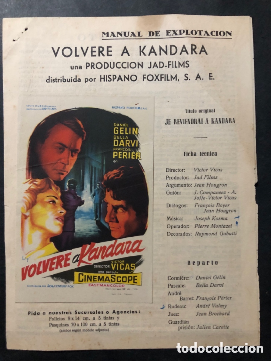 Cine: Guia hispano foxfilm volver&eacute; a kandara soligo Daniel Gelin Bella darvi 12