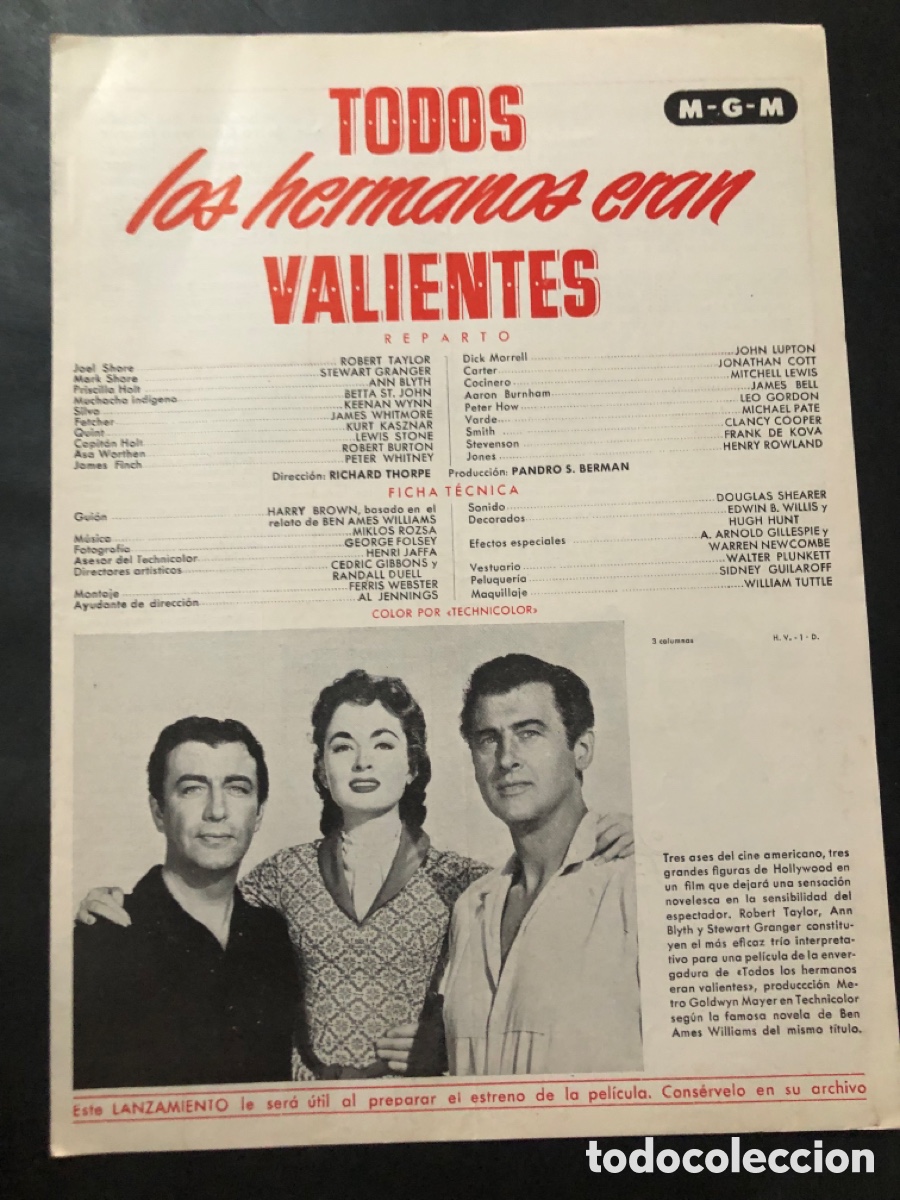 Cine: Guia MGM todos los hermanos eran valientes robert taylor stewart granger 14