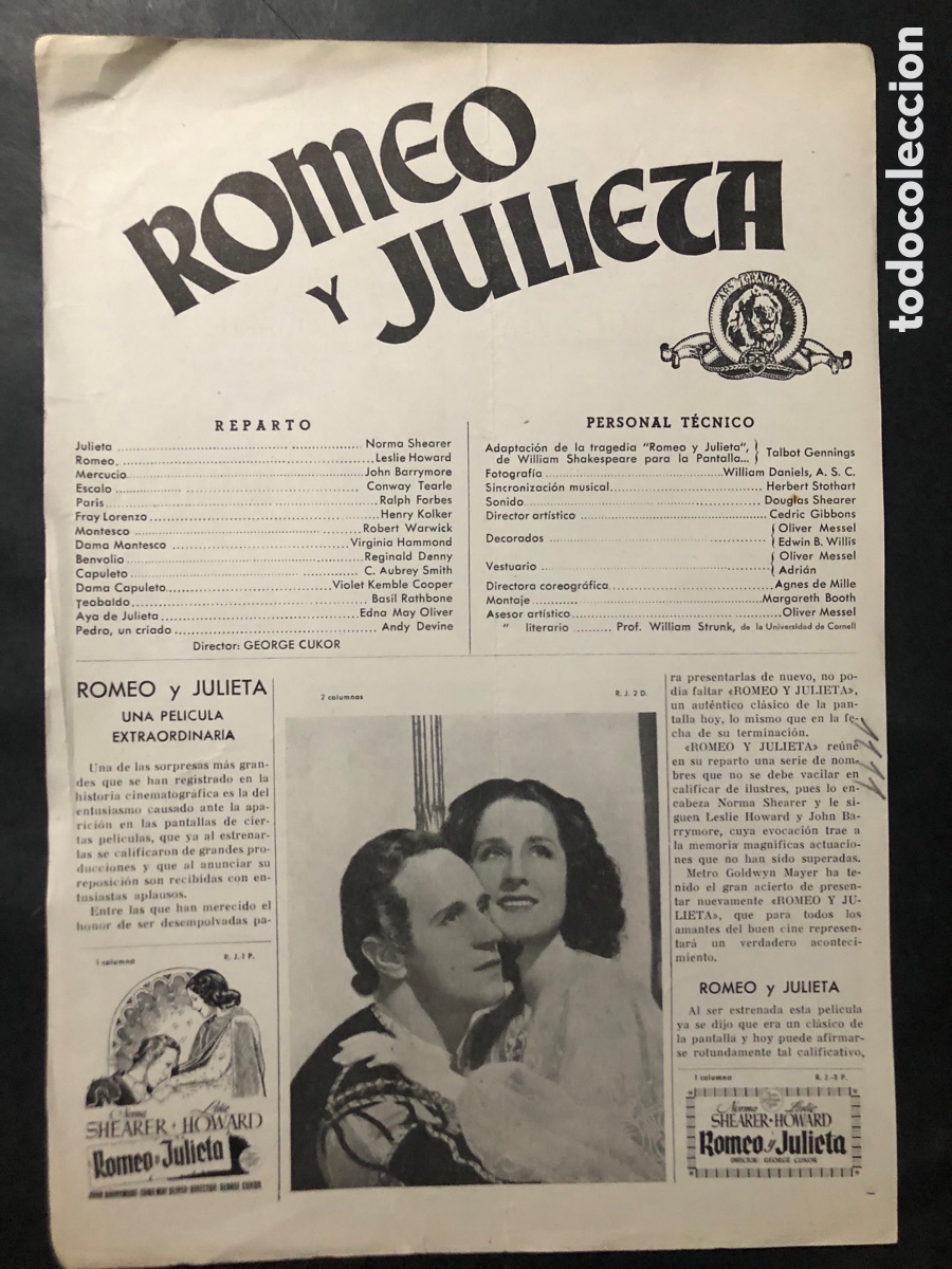 Cine: Guia MGM romeo y Julieta norma Shearer leslie howard 14