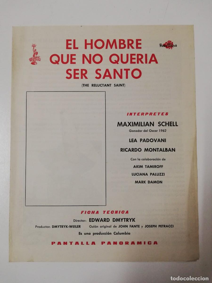 Cinema: GUIA PUBLICITARIA DE CINE EL HOMBRE QUE NO QUERIA SER SANTO - MAXIMILIAN SCHELL - LEA PADOVANI