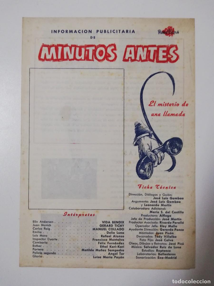 Cinema: GUIA PUBLICITARIA DE CINE MINUTOS ANTES - VIDA BENDIX - GERARD TICHY