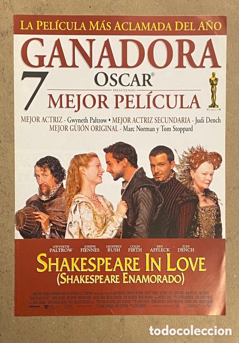 Cinema: SHAKESPEARE IN LOVE. GU&Iacute;A PROMOCIONAL DE LA PEL&Iacute;CULA. GWYNETH PALTROW, JUDI DENCH,&hellip;