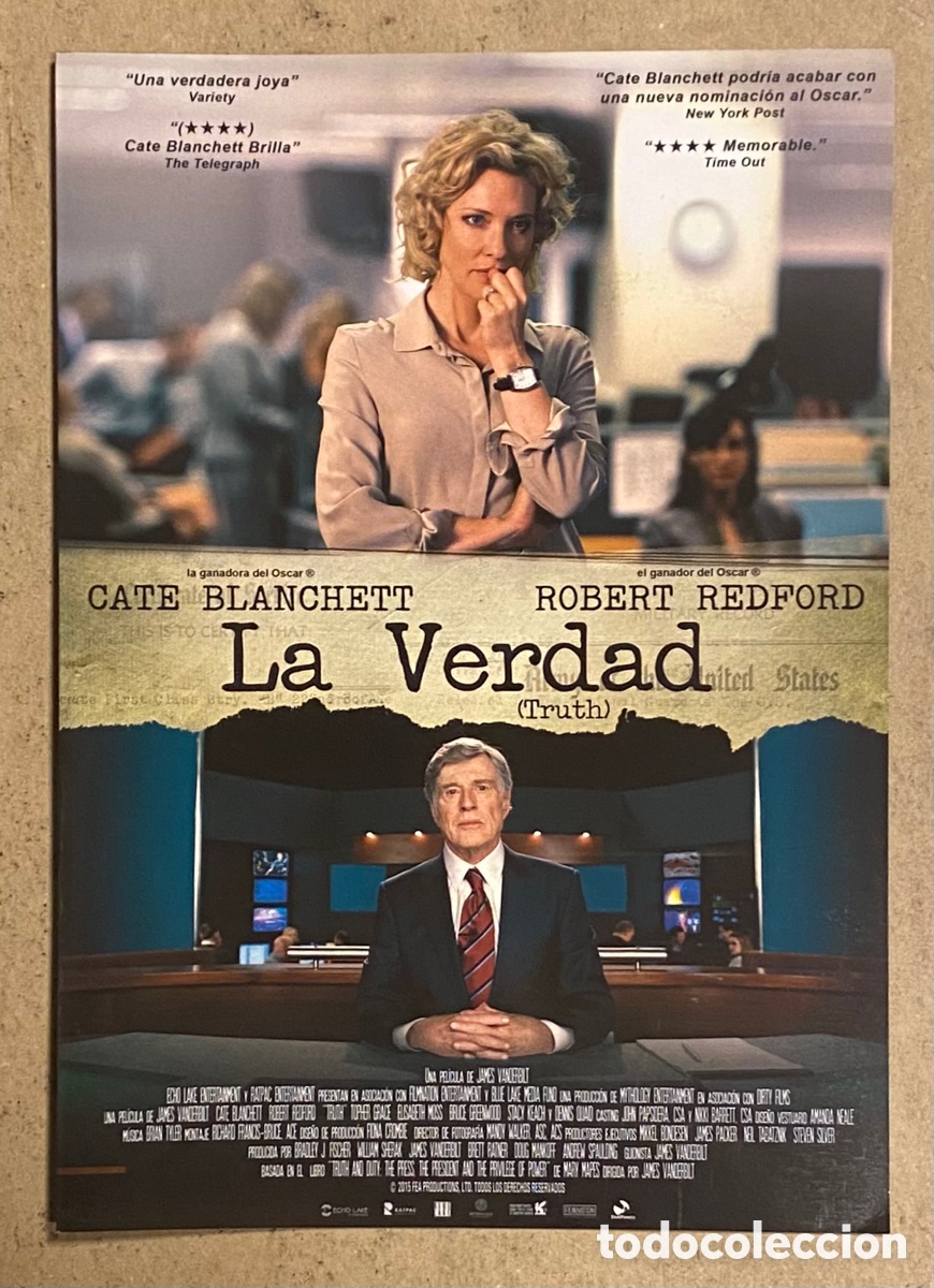Kino: LA VERDAD. GU&Iacute;A PROMOCIONAL DE LA PEL&Iacute;CULA. CATE BLANCHETT, ROBERT REDFORD,..