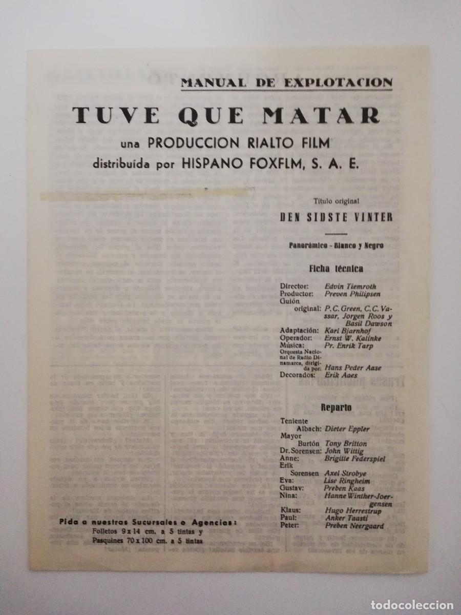 Cinema: GUIA PUBLICITARIA DE CINE TUVE QUE MATAR - EDVIN - TIEMROTH - PREVEN PHILIPSEN