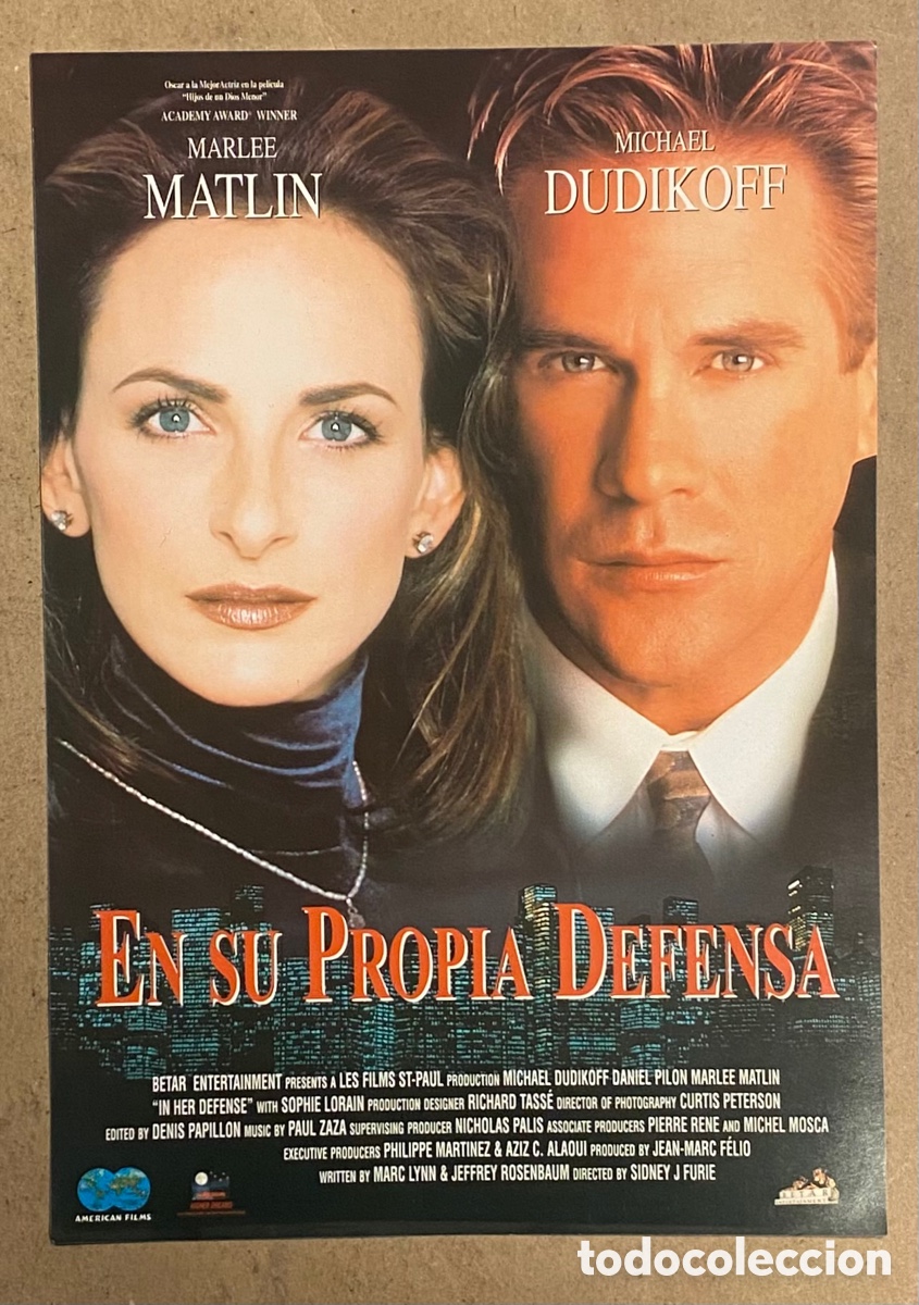 Cine: EN SU PROPIA DEFENSA. GU&Iacute;A PROMOCIONAL DE LA PEL&Iacute;CULA. MARLEE MATLIN, MICHAEL DUDIKOFF