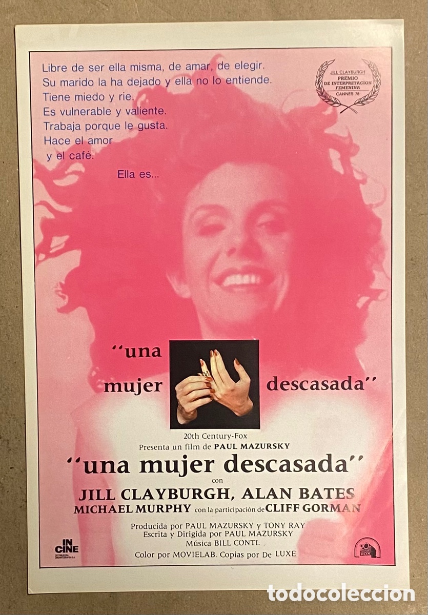 Cin&eacute;ma: UNA MUJER DESCASADA. GU&Iacute;A PROMOCIONAL DE LA PEL&Iacute;CULA. JILL CLAYBURGH, ALAN BATES