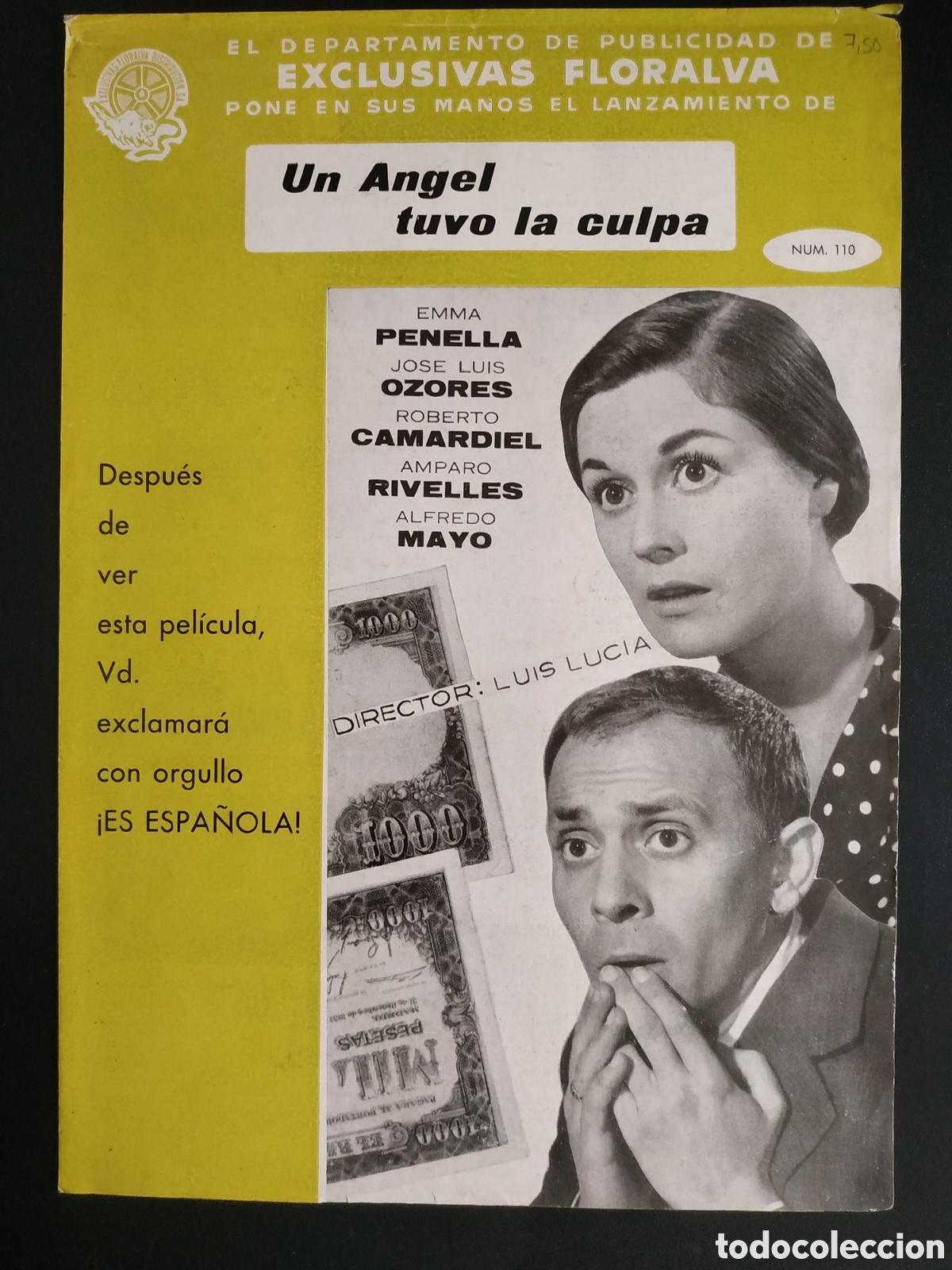 Cinema: UN ANGEL TUVO LA CULPA - EMMA PENELLA Y JOSE LUIS OZORES - GUIA DE CINE ORIGINAL - B7