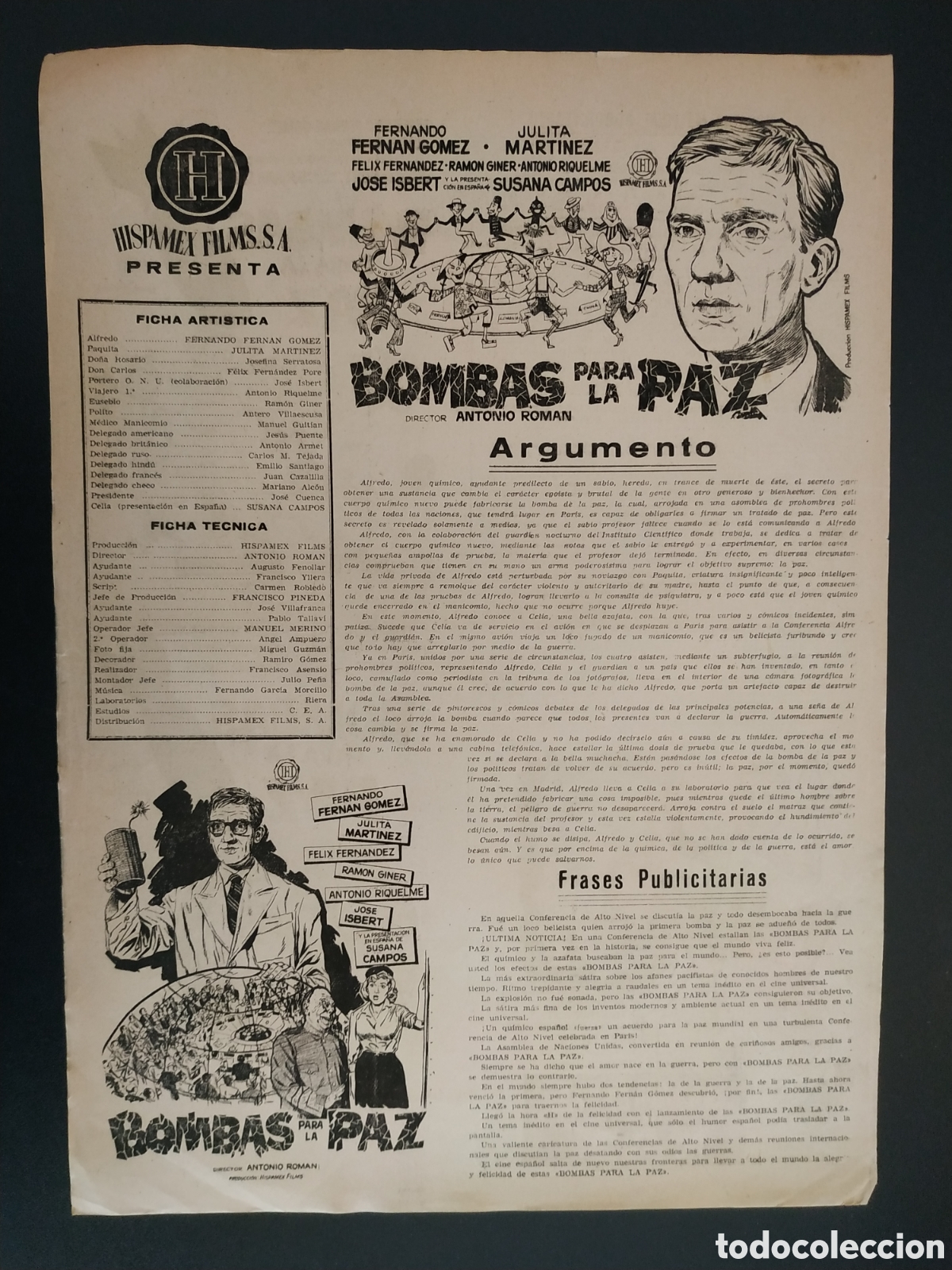 Cinema: BOMBAS PARA LA PAZ - FERNANDO FERNAN GOMEZ Y JULITA MARTINEZ - GUIA DE CINE ORIGINAL - B19