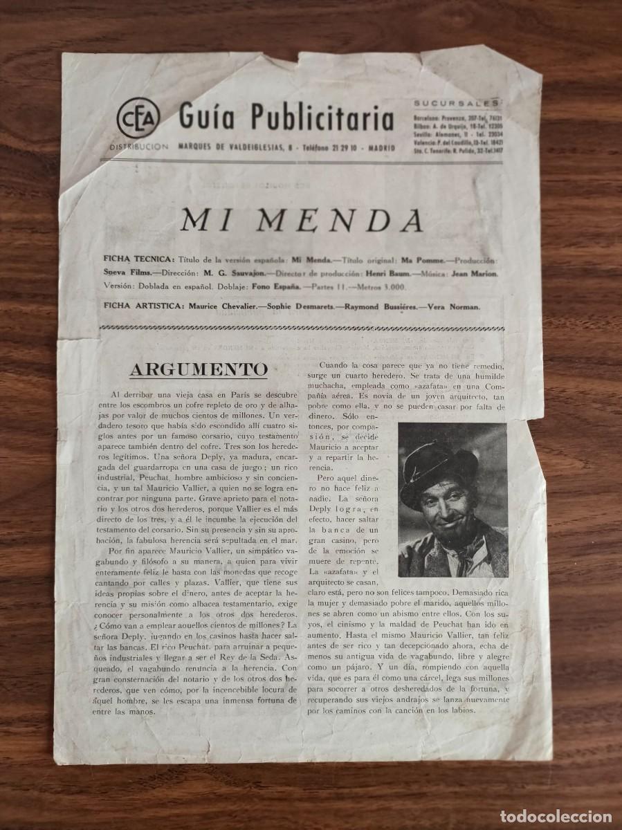 Cinema: GUIA DE CINE ORIGINAL ESPA&Ntilde;OLA , MI MENDA, MAURICE CHEVALLIER, SOPHIE DESMARETS