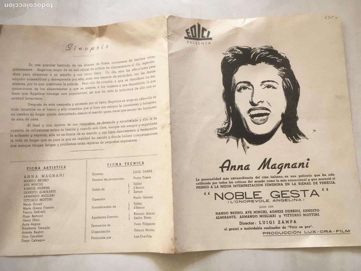 Cinema: noble gesta anna magnani guia publicitaria original estreno