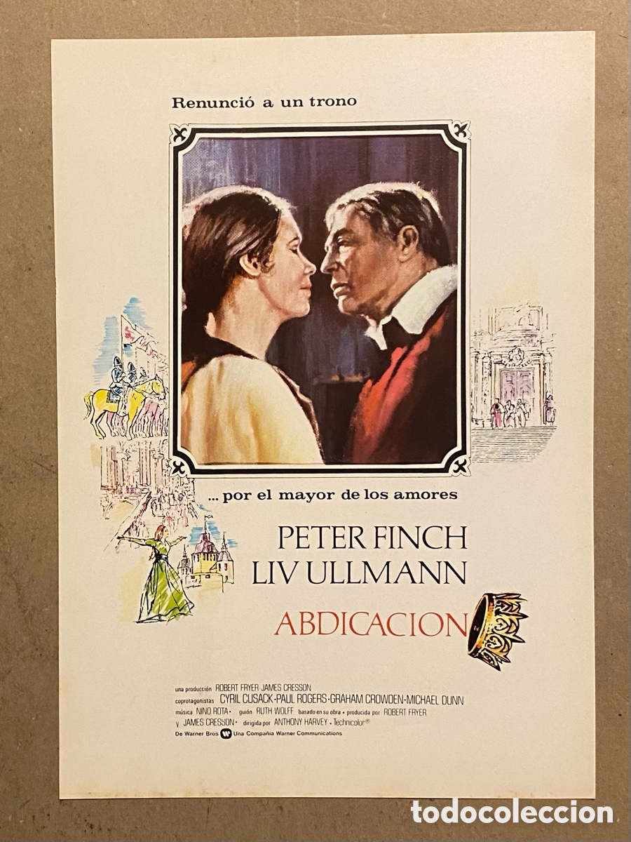 Kino: ABDICACI&Oacute;N. GU&Iacute;A PROMOCIONAL DE LA PEL&Iacute;CULA DE PETER FINCH, LIV ULLMANN.