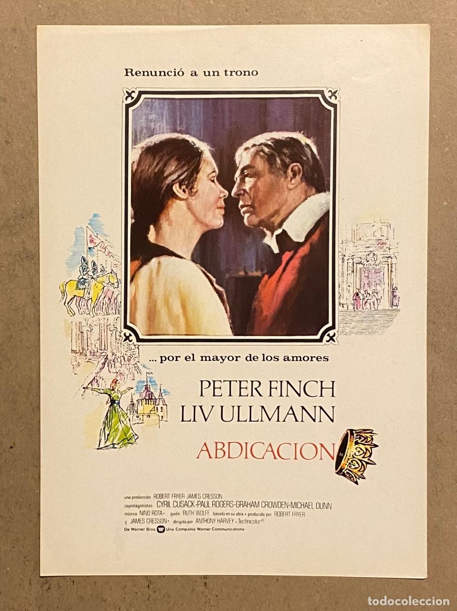 Cinema: ABDICACI&Oacute;N. GU&Iacute;A PROMOCIONAL DE LA PEL&Iacute;CULA DE PETER FINCH, LIV ULLMANN.