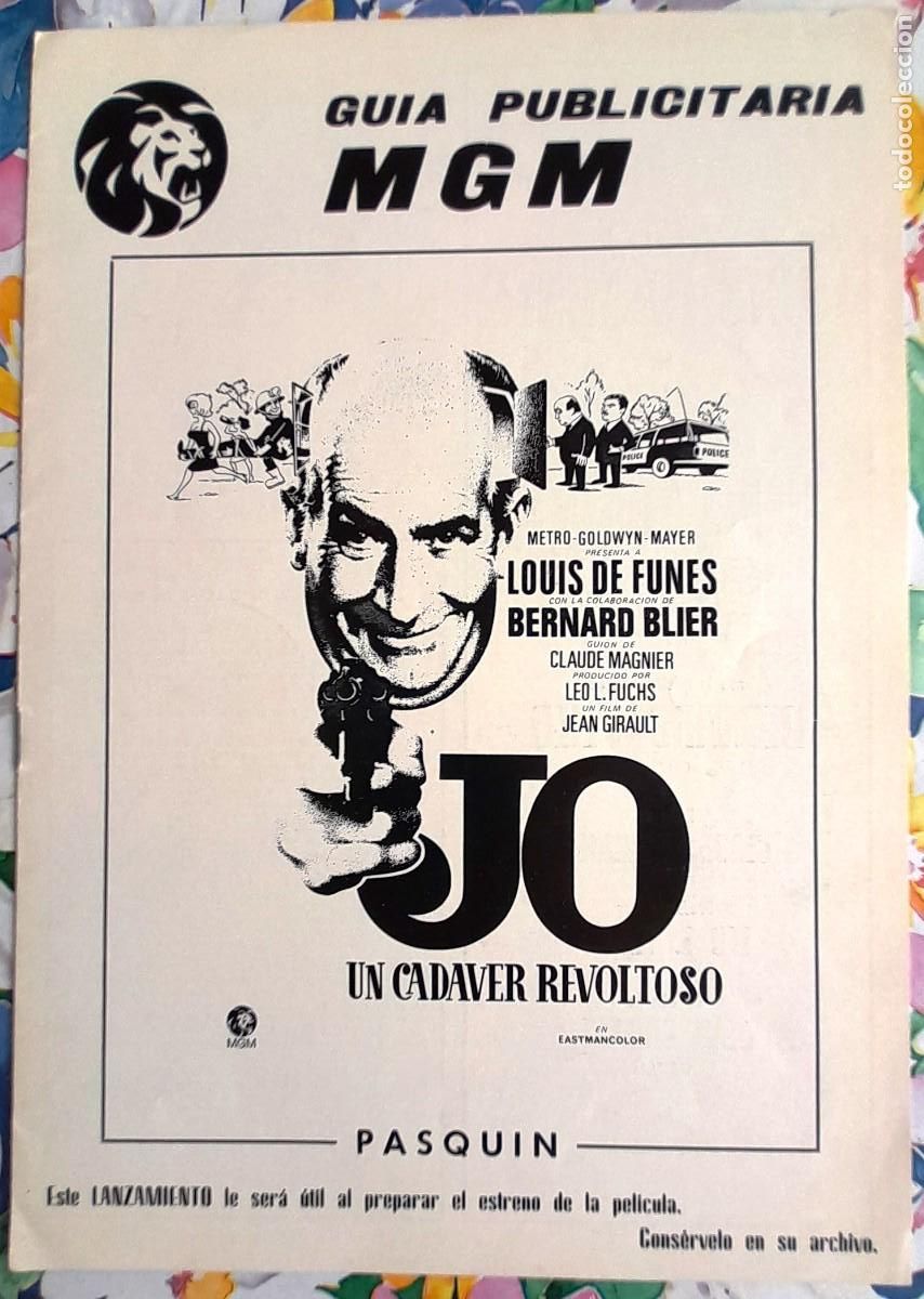 Cine: MGM ''JO un cadaver revoltoso'' LOUIS DE FUNES BERNARD BLIER - PUBLICIDAD DEL LANZAMIENTO