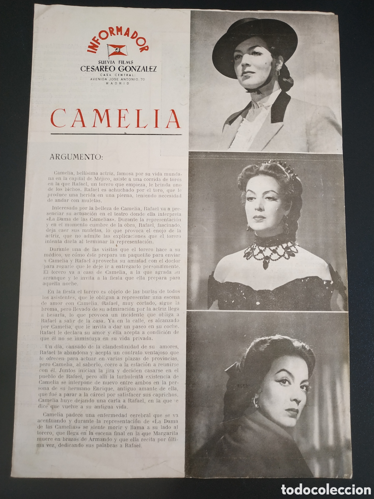 Cinema: CAMELIA - MARIA FELIZ Y JORGE MISTRAL - INFORMADOR SUEVIA FILMS - GUIA DE CINE ORIGINAL B80