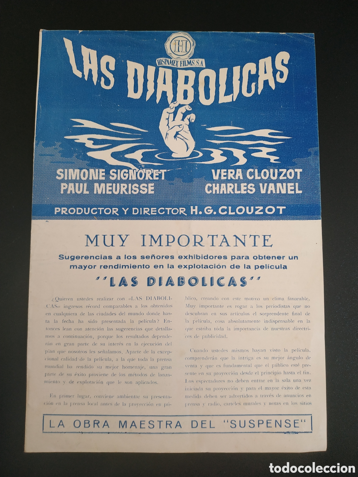 Cinema: LAS DIABOLICAS - SIMONE SIGNORET PAUL MEURISSE - HISPAMEX FILMS SA - GUIA DE CINE ORIGINAL B81