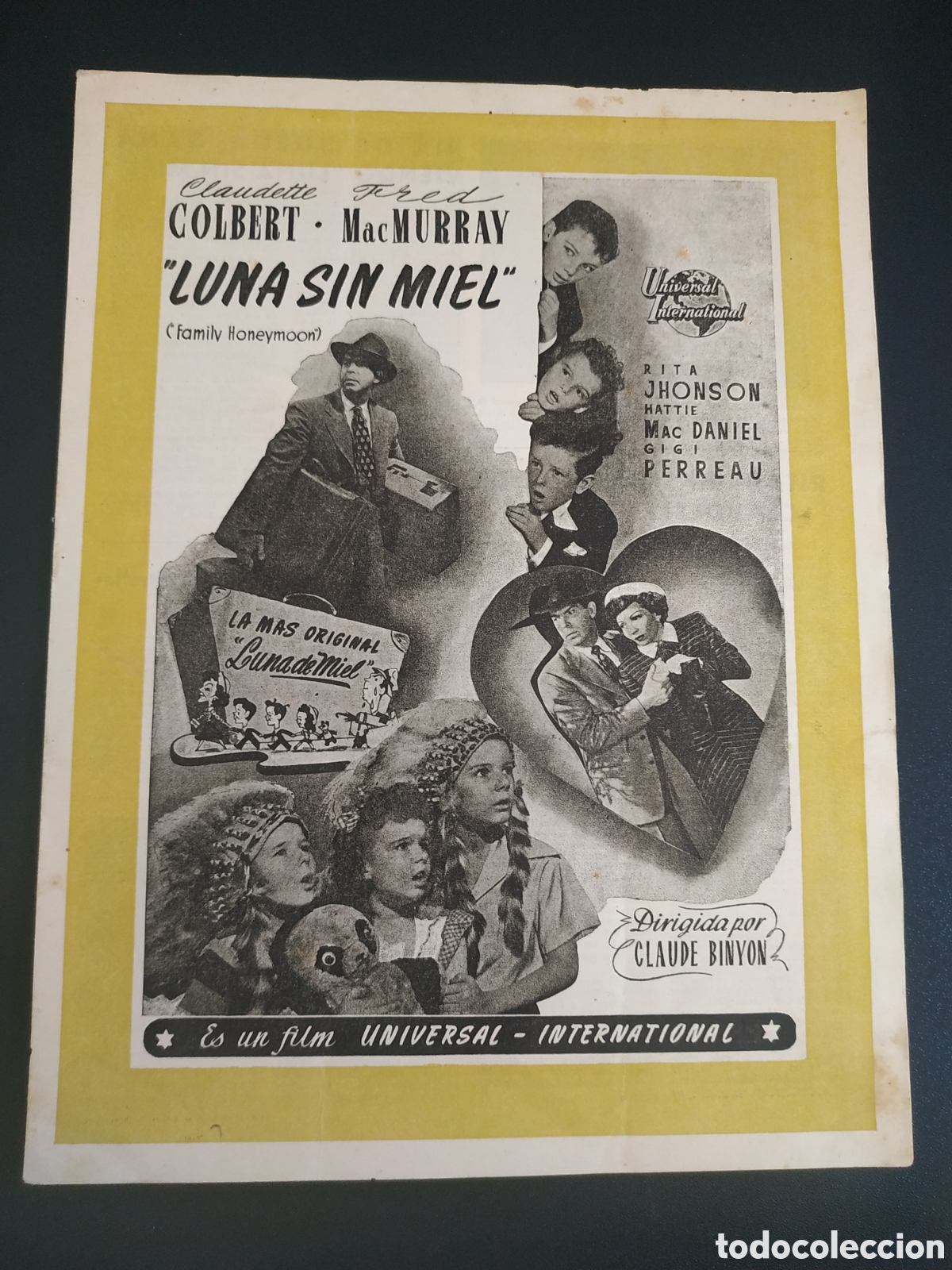 Cinema: LUNA SIN MIEL - CLAUDETTE COLBERT FRED MACMURRAY UNIVERSAL INTERNATIONAL - GUIA DE CINE ORIGINAL B82