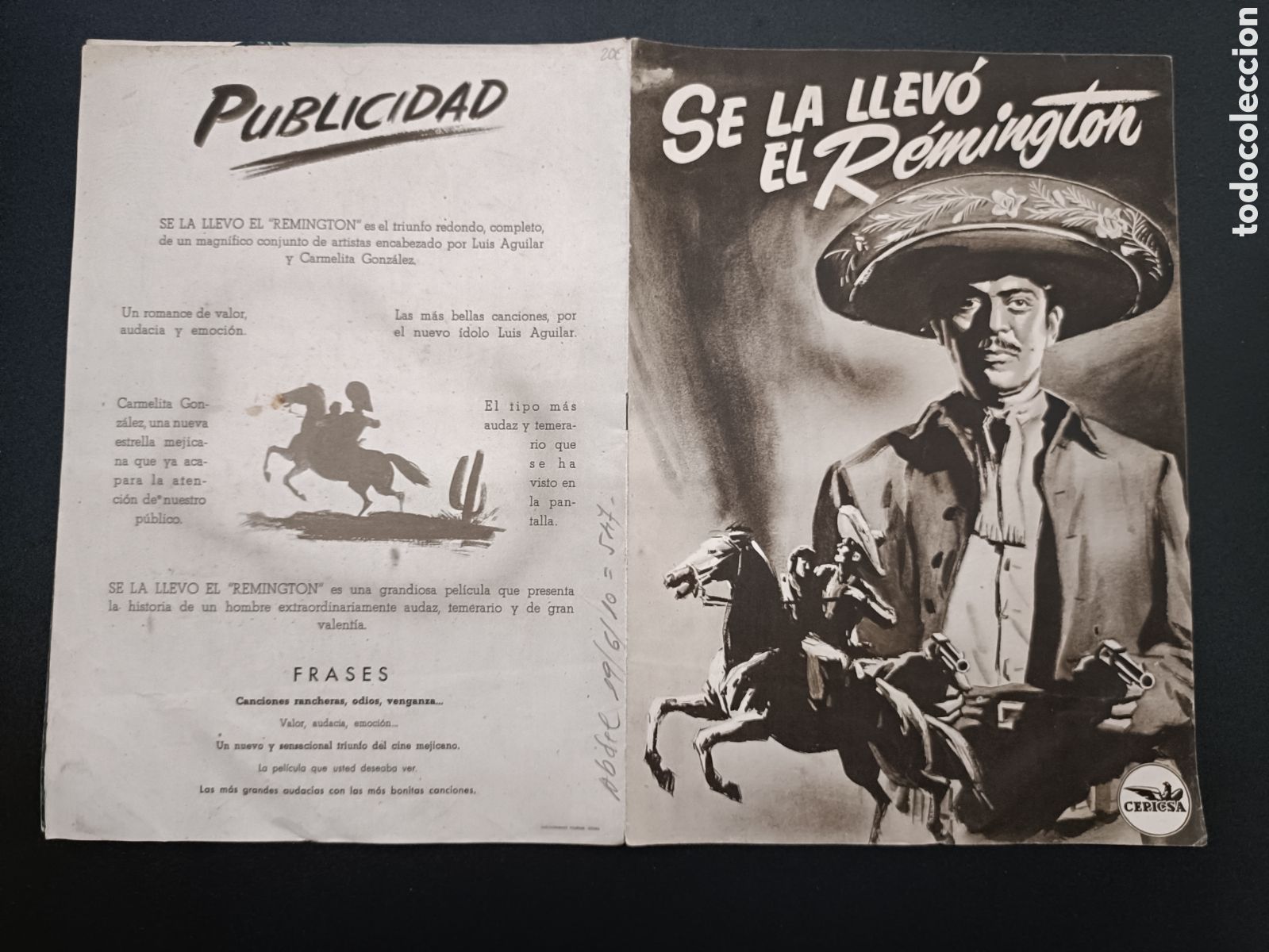 Cine: SE LA LLEVO EL REMINGTON - LUIS AGUILAR Y CARMEN GONZALEZ - CEPISCA - GUIA DE CINE ORIGINAL B87