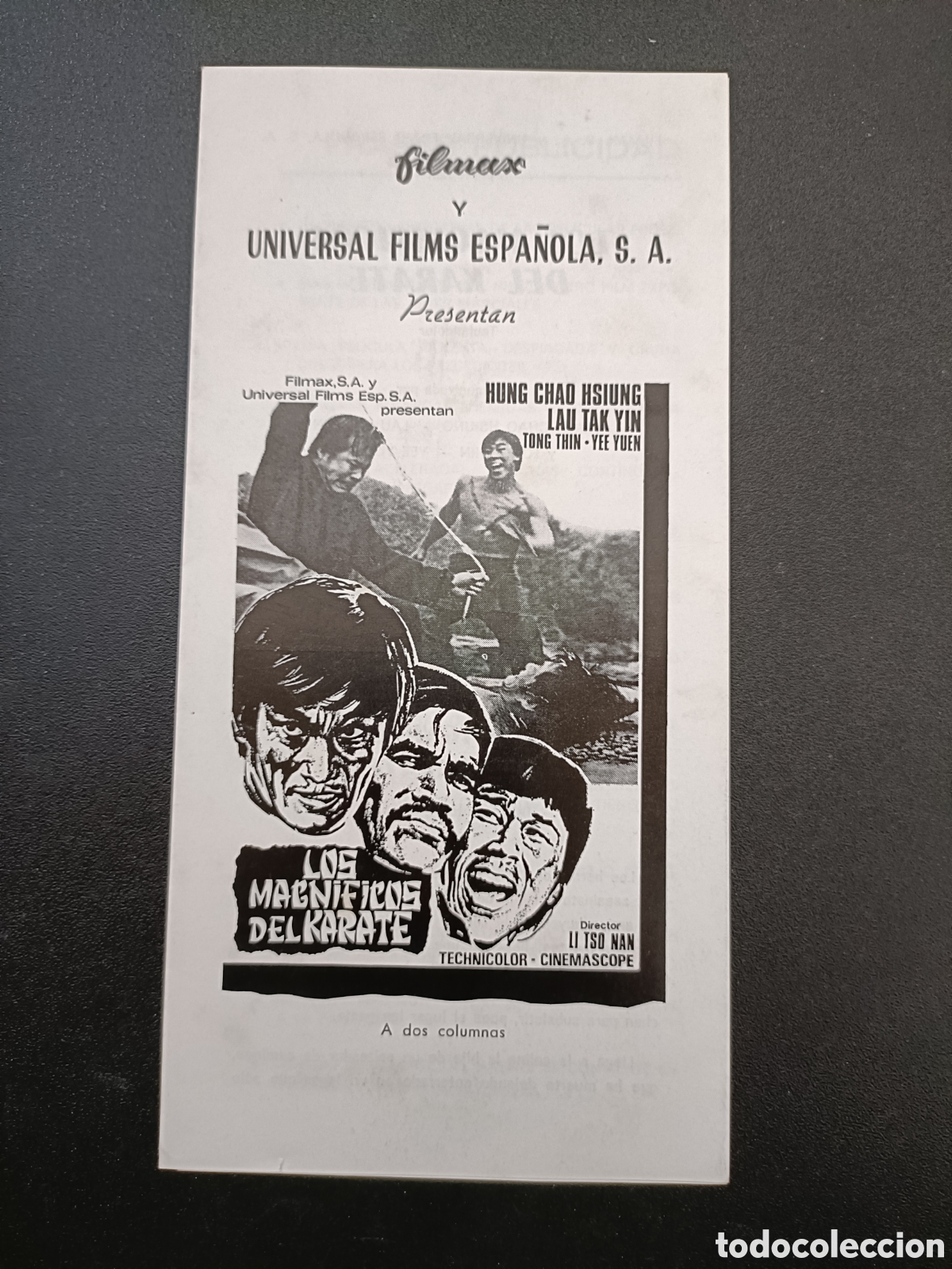 Cine: LOS MAGNIFICOS DEL KARATE - HUNG CHAO HSIUNG - GU&Iacute;A ORIGINAL DE CINE PEQUE&Ntilde;A- B111