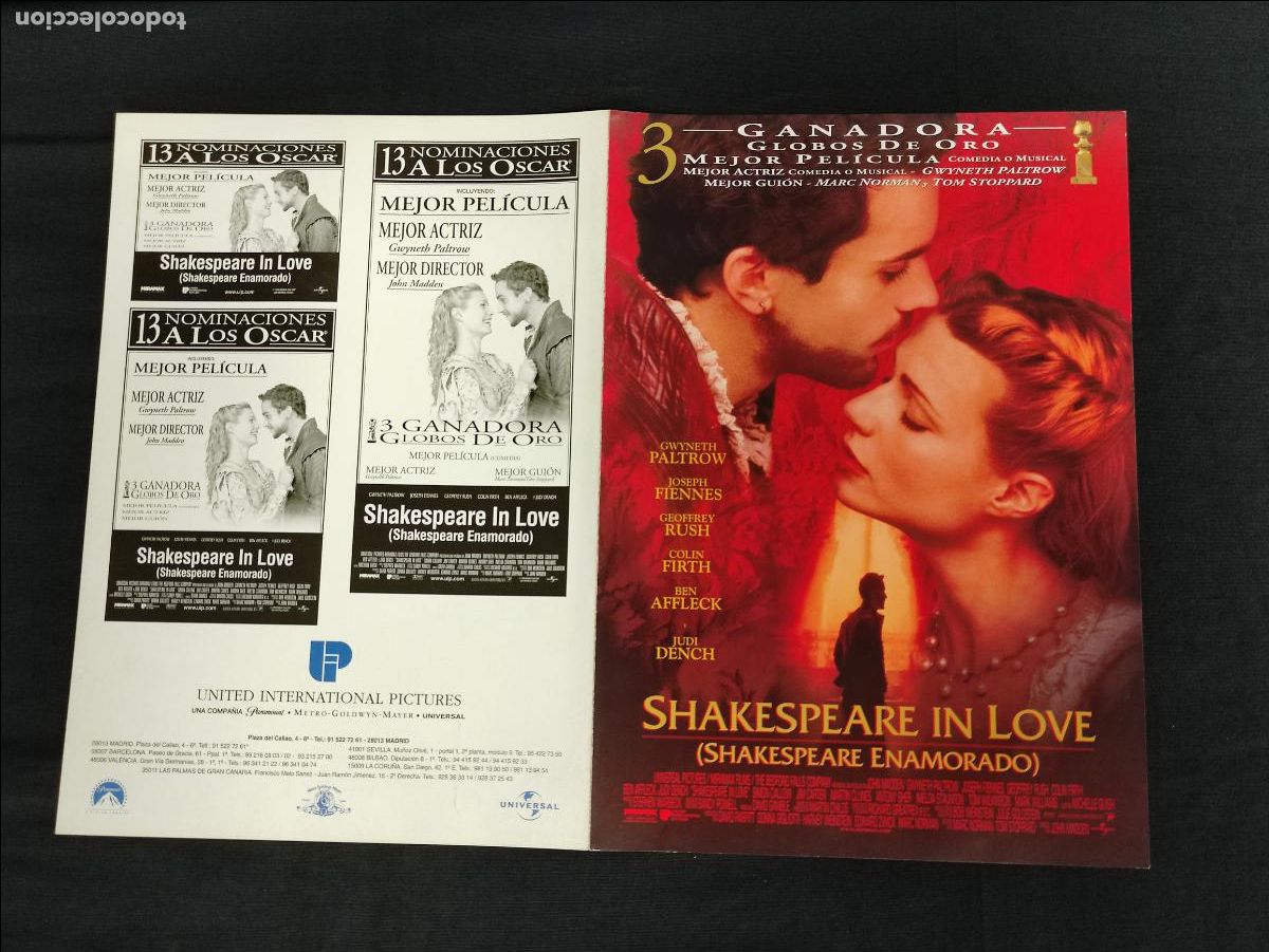 Cine: GUIA DOBLE - SHAKESPEARE IN LOVE - SHAKESPEARE ENAMORADO -