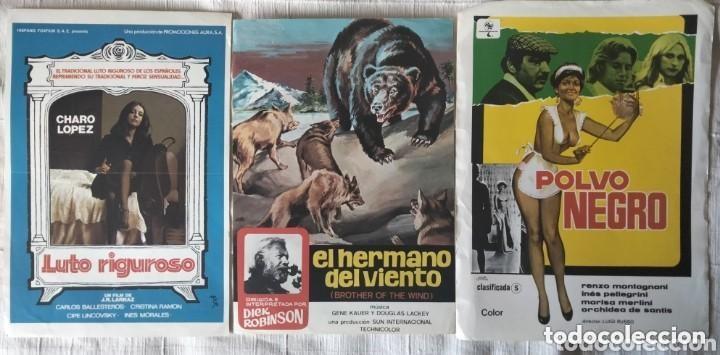 Cine: Luto riguroso & El hermano del viento & Polvo negro - Lote de 3 gu&iacute;as publicitarias de cine