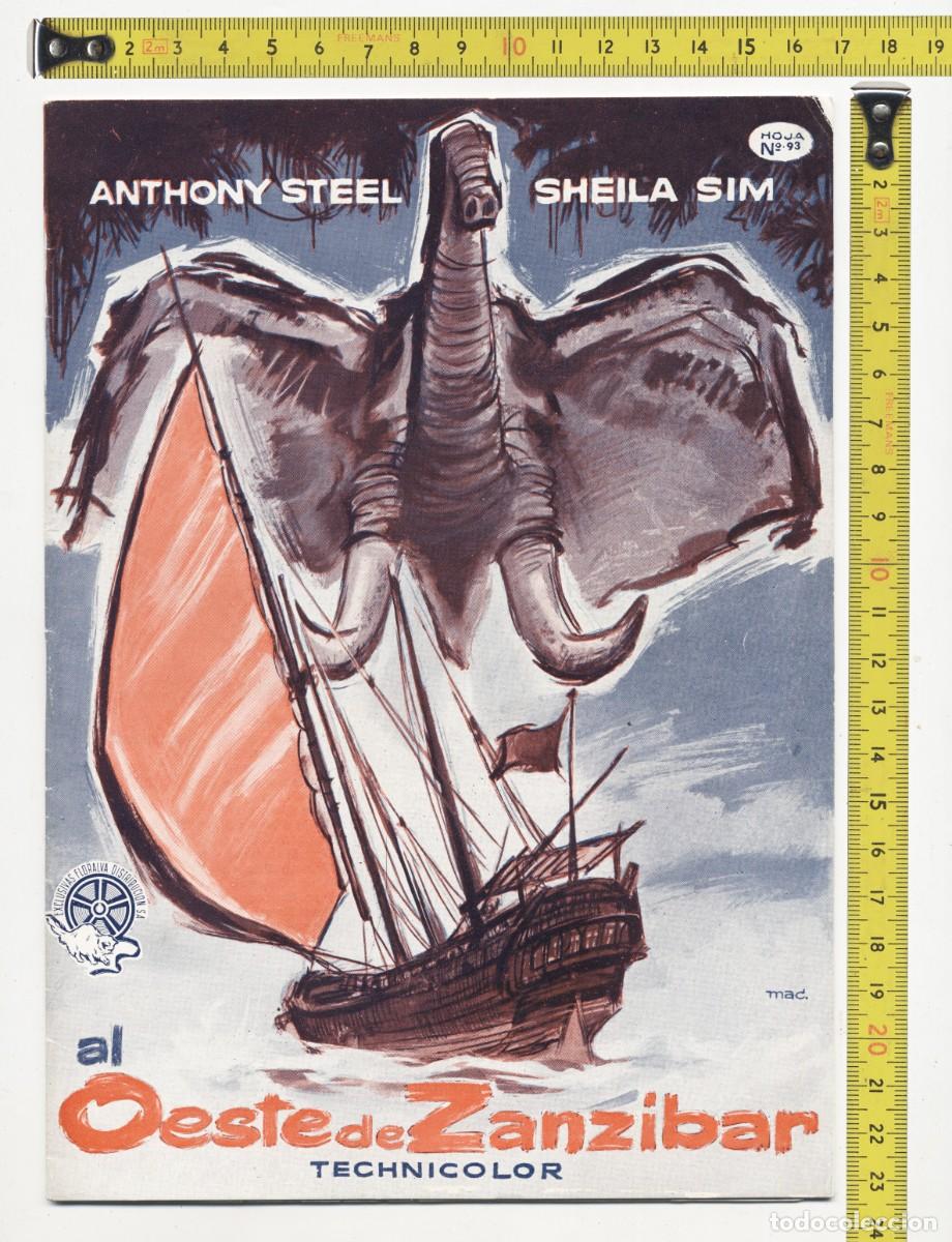 Cine: HOJA N&ordm; 93 EXCLUSIVAS FLORALVA GUIA ORIGINAL ESTRENO AL OESTE DE ZANZIBAR ANTHONY STEEL SHEILA SIM