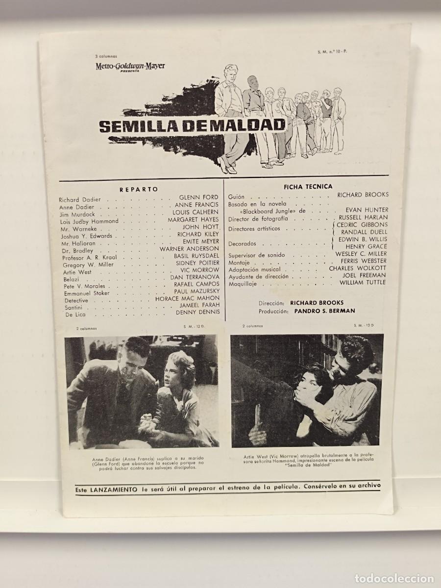 Cin&eacute;ma: SEMILLA DE MALDAD. GLENN FORD. GUIA ORIGINAL MGM, TRIPTICA