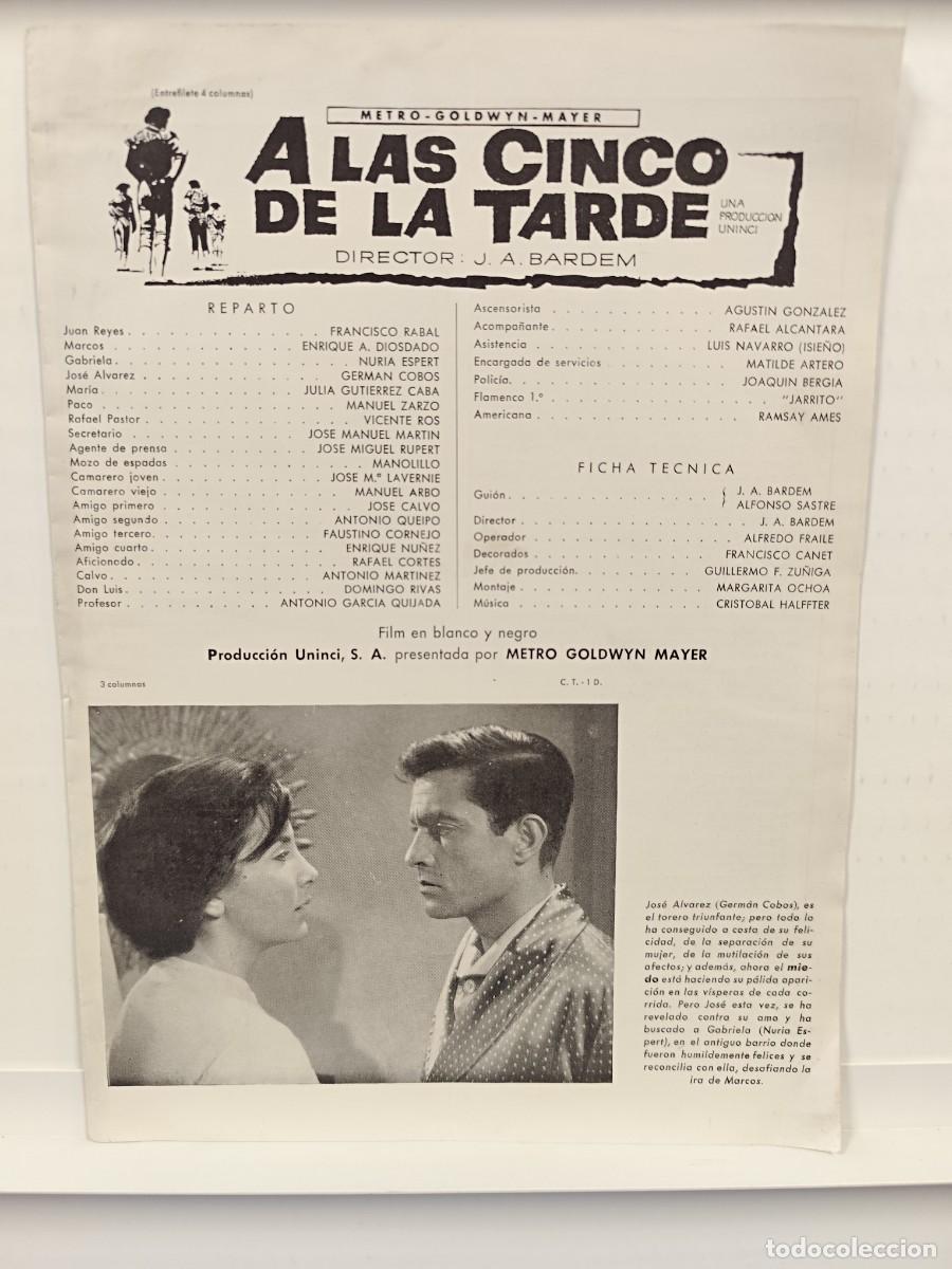 Cinema: A LAS CINCO DE LA TARDE. FRANCISCO RABAL. GUIA ORIGINAL MGM, TRIPTICA