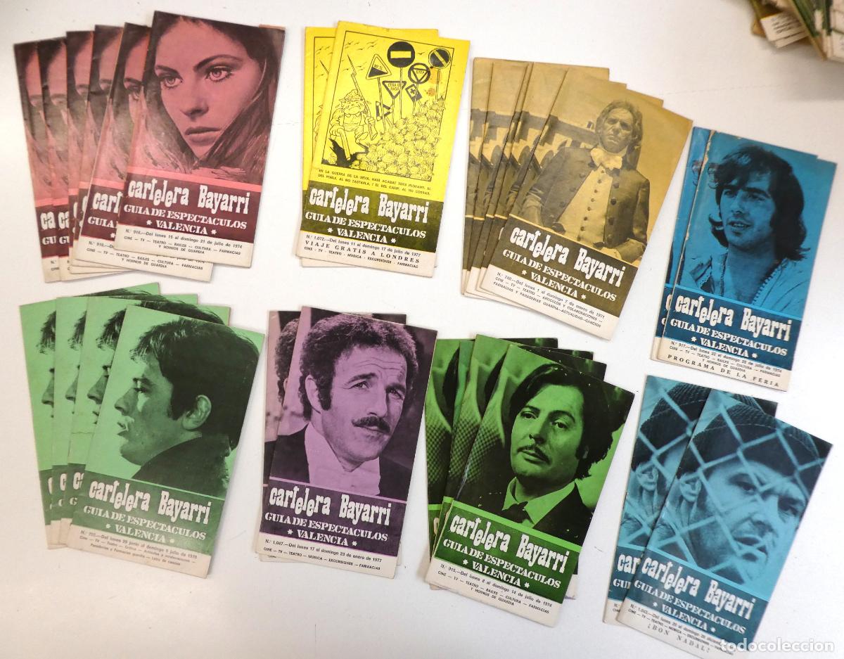 Cine: Lote de 89 Gu&iacute;as Cartelera Bayarri ,Gu&iacute;a de espect&aacute;culos de Valencia, de 1970 a 1977