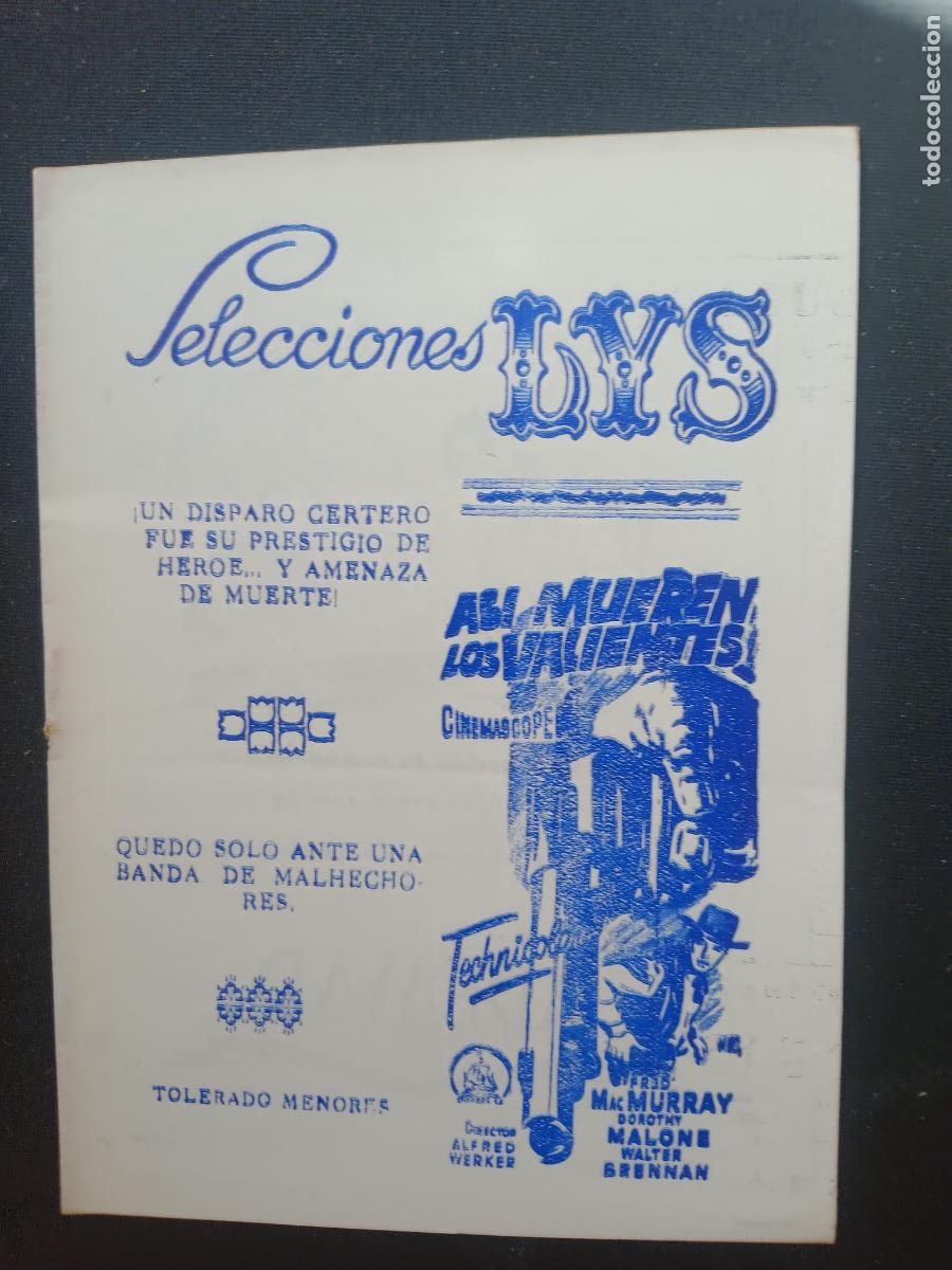 Kino: ASI MUEREN LOS VALIENTES. CARTELERA SEMANAL VALENCIA CINEMA SELECCIONES LYS 1959