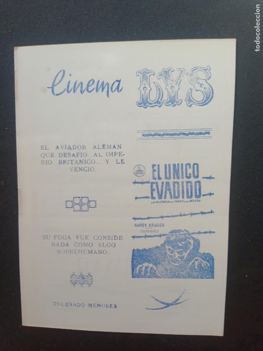 Cine: EL UNICO EVADIDO, HARDY KRUGER. CARTELERA SEMANAL VALENCIA CINEMA SELECCIONES LYS A&Ntilde;OS 50