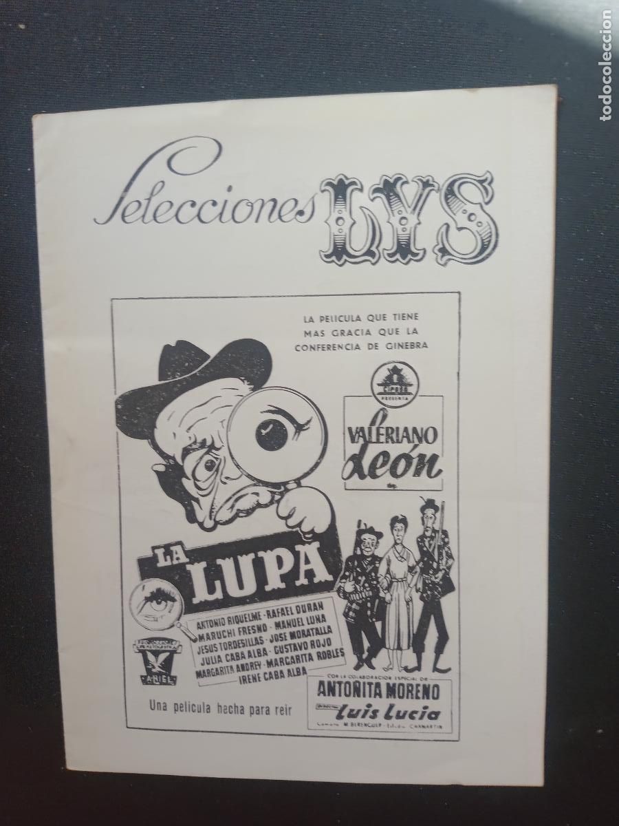 Cin&eacute;ma: LA LUPA, VALERIANO LE&Oacute;N, 1955. CARTELERA SEMANAL VALENCIA CINEMA SELECCIONES LYS A&Ntilde;OS 50
