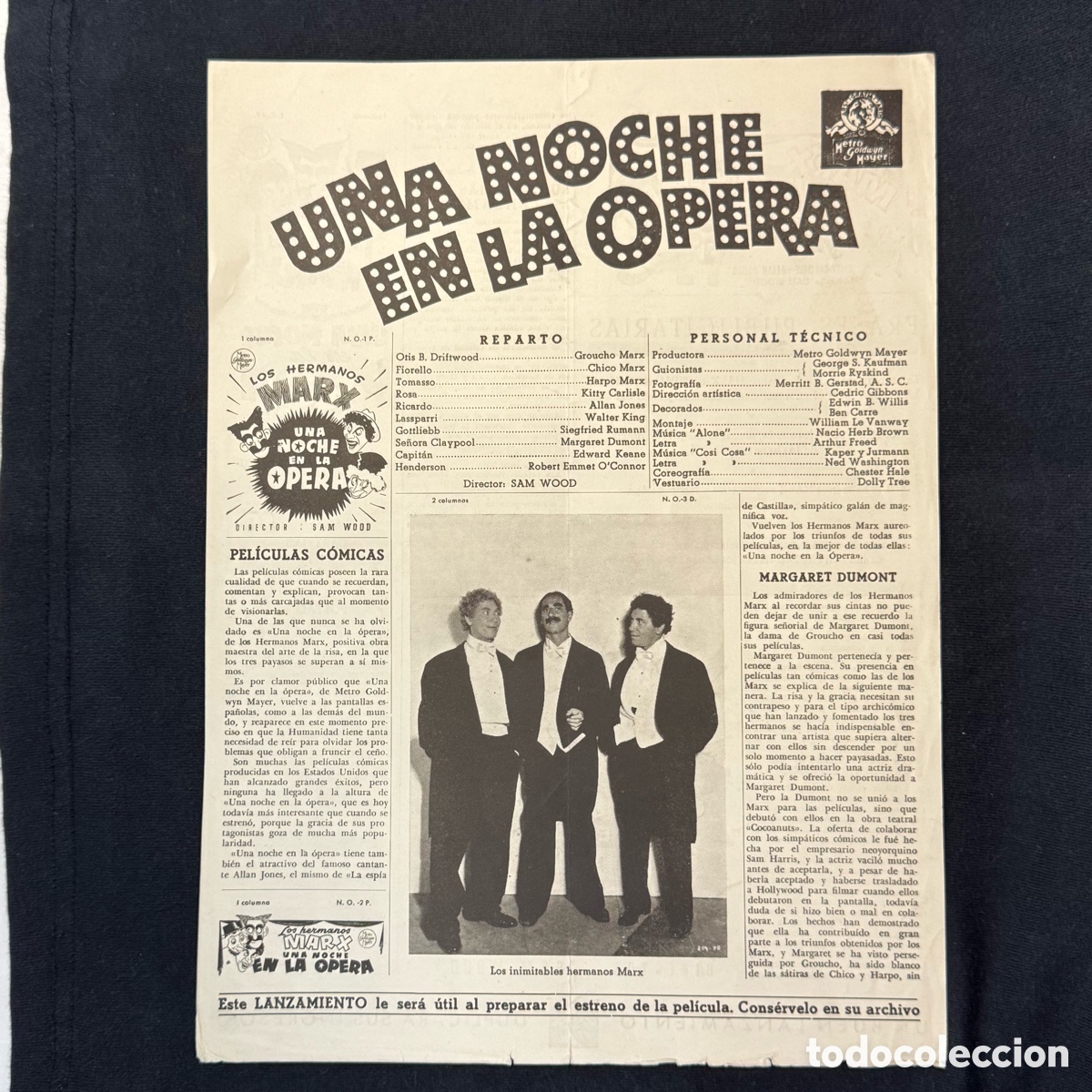 Cine: GUIA PUBLICITARIA UNA NOCHE EN LA OPERA HERMANOS MARX PUBLICIDAD CINE PELICULA CARTEL POSTER FOLLETO