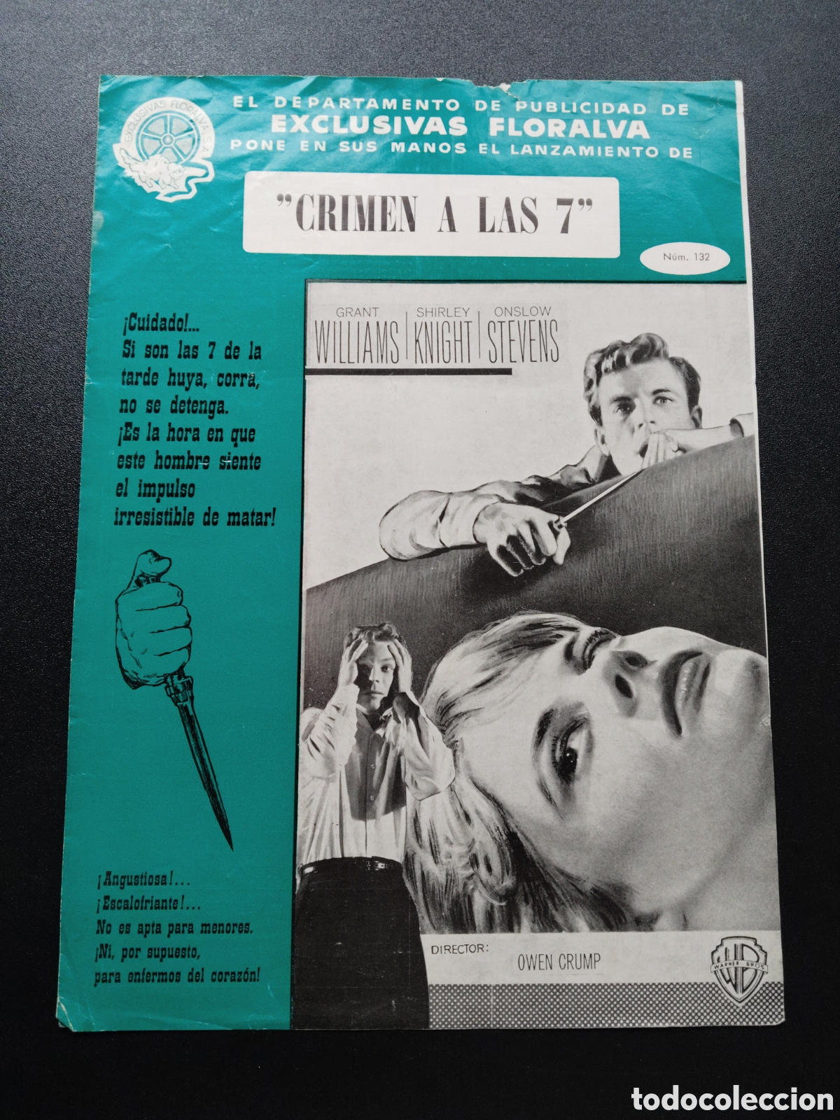 Kino: CRIMEN A LAS 7 - GRANT WILLIAMS - EXCLUSIVAS FLORALVA WARNER BROS GUIA DE CINE ORIGINAL CA60