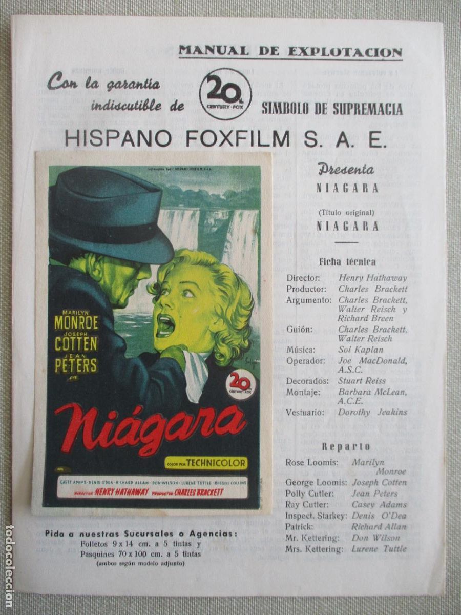 Cine: NIAGARA. GUIA ORIGINAL ESTRENO. PEDIDO MINIMO EN GUIAS 10 EUROS.