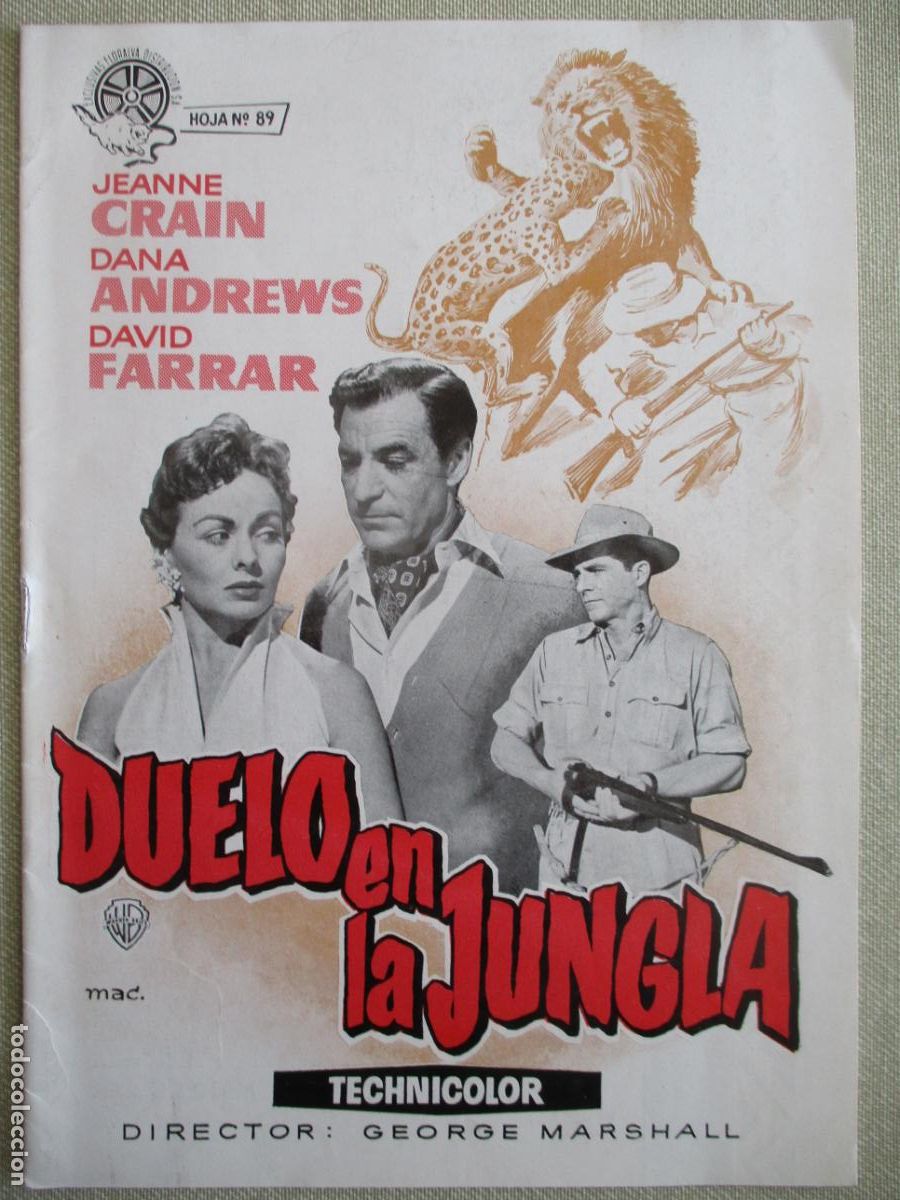 Cine: DUELO EN LA JUNGLA. GUIA ORIGINAL ESTRENO. PEDIDO MINIMO EN GUIAS 10 EUROS.