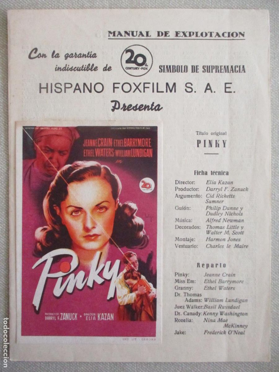 Cinema: PINKY. GUIA ORIGINAL ESTRENO. PEDIDO MINIMO EN GUIAS 10 EUROS.
