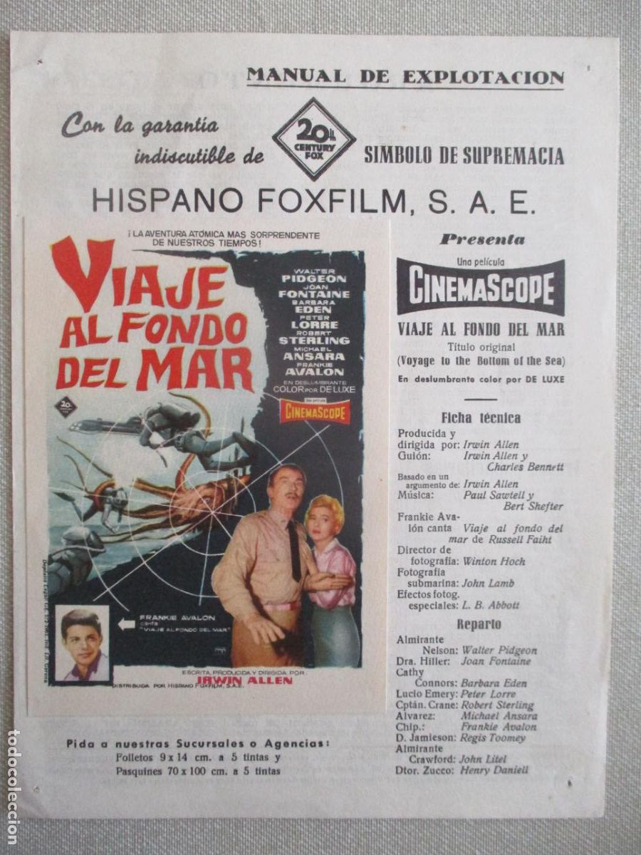 Cinema: VIAJE AL FONDO DEL MAR. GUIA ORIGINAL ESTRENO. PEDIDO MINIMO EN GUIAS 10 EUROS.