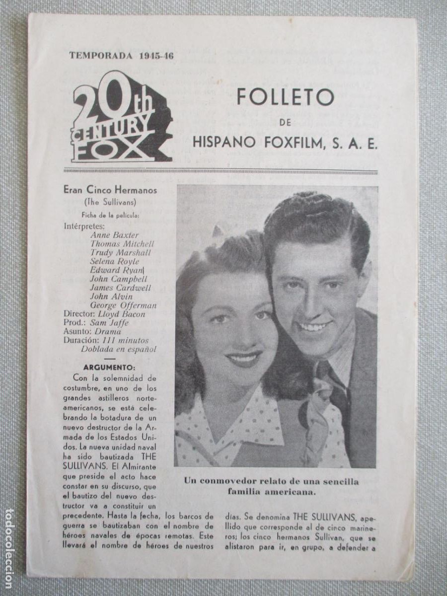Cinema: ERAN CINCO HERMANOS. GUIA ORIGINAL ESTRENO. PEDIDO MINIMO EN GUIAS 10 EUROS.