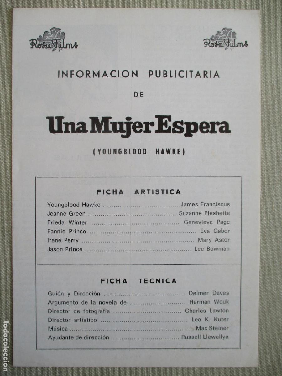 Cine: UNA MUJER ESPERA. GUIA ORIGINAL ESTRENO. PEDIDO MINIMO EN GUIAS 10 EUROS.