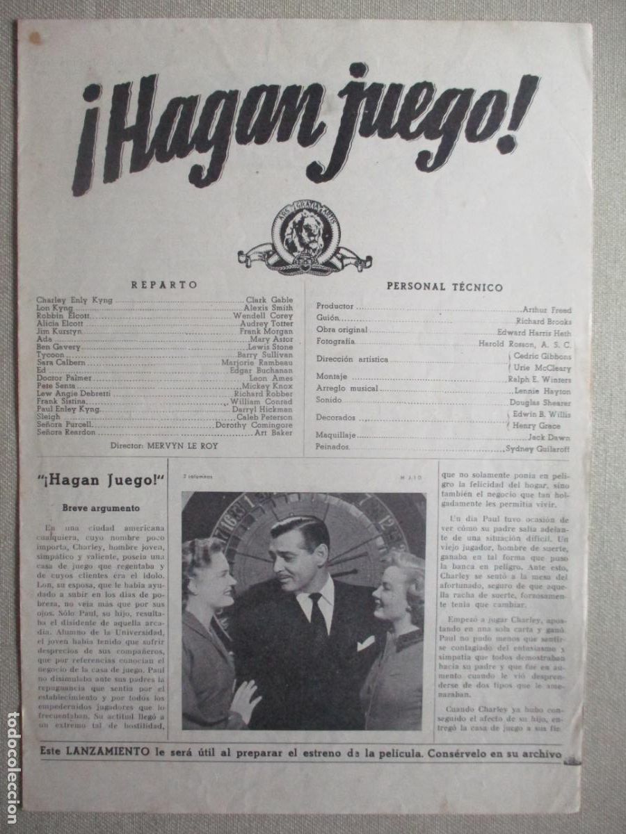 Cine: &iexcl;HAGAN JUEGO!. GUIA ORIGINAL ESTRENO. PEDIDO MINIMO EN GUIAS 10 EUROS.