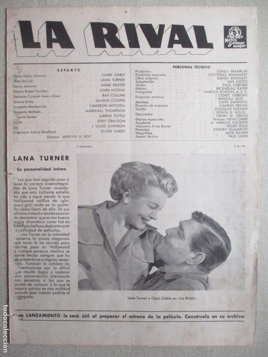 Cine: LA RIVAL. GUIA ORIGINAL ESTRENO. PEDIDO MINIMO EN GUIAS 10 EUROS.