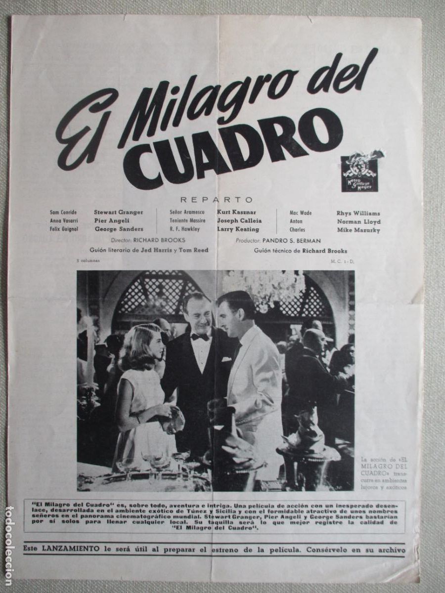 Cinema: EL MILAGRO DEL CUADRO. GUIA ORIGINAL ESTRENO. PEDIDO MINIMO EN GUIAS 10 EUROS.