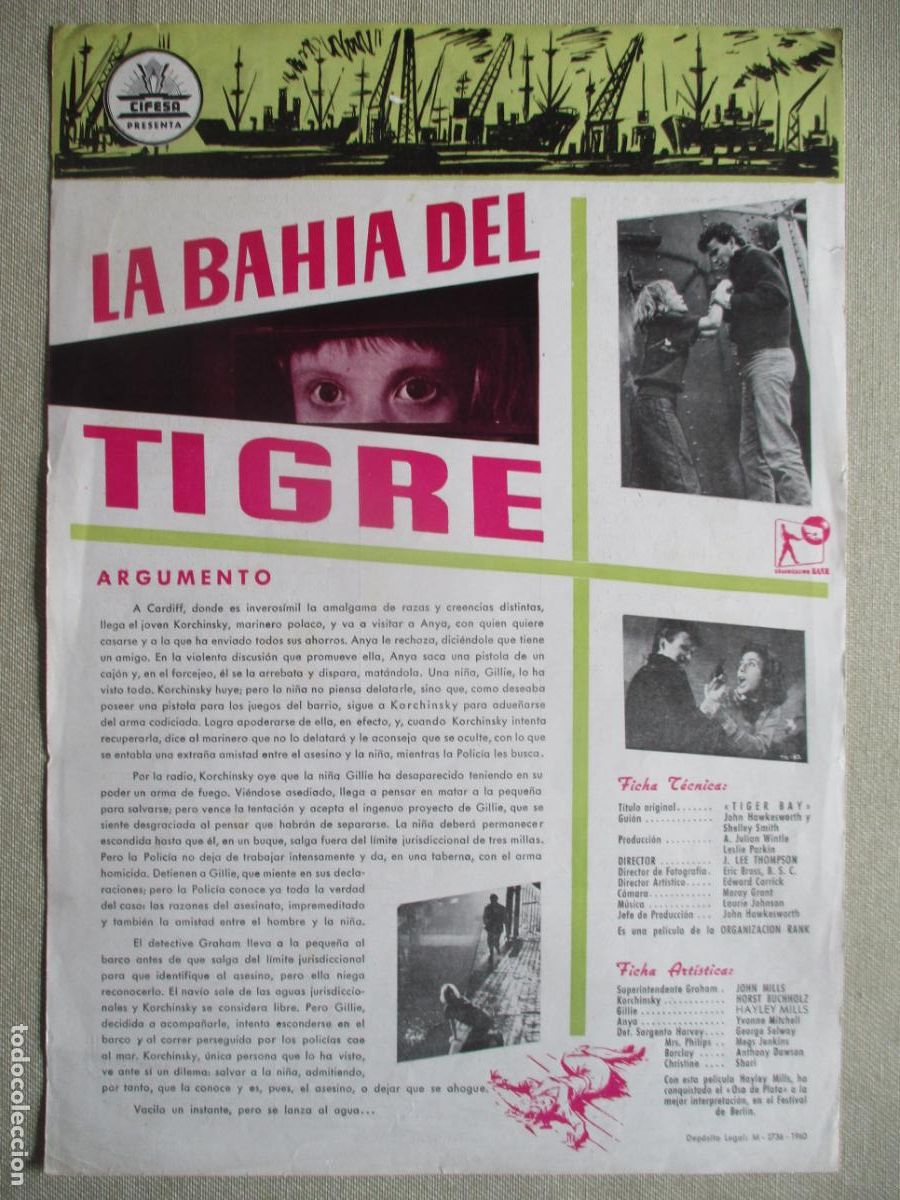Cine: LA BAHIA DEL TIGRE. GUIA ORIGINAL ESTRENO. PEDIDO MINIMO EN GUIAS 10 EUROS.