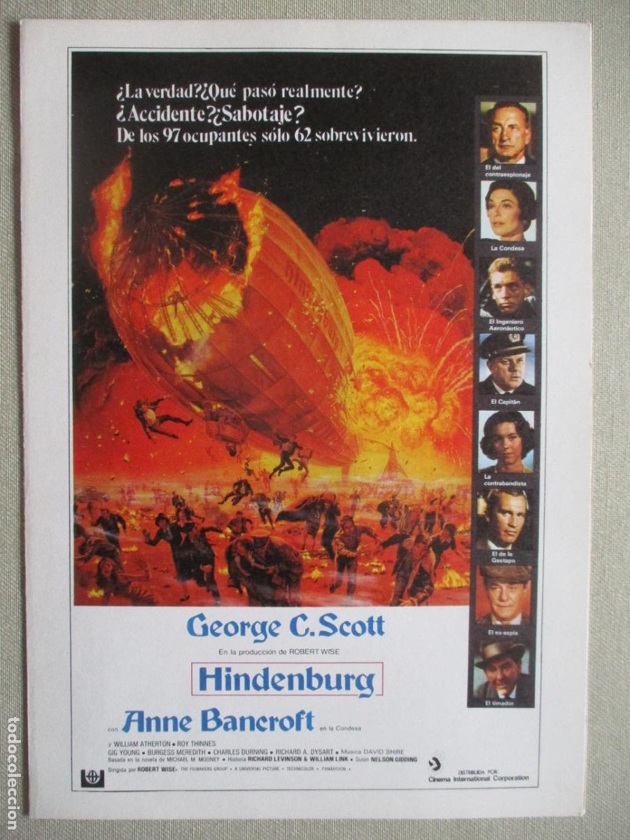 Cine: HINDENBURG. GUIA ORIGINAL ESTRENO. PEDIDO MINIMO EN GUIAS 10 EUROS.