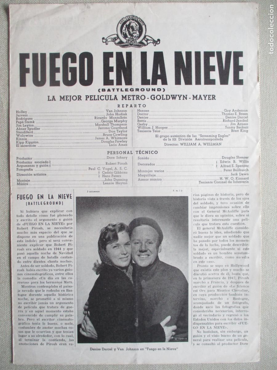Cine: FUEGO EN LA NIEVE. GUIA ORIGINAL ESTRENO. PEDIDO MINIMO EN GUIAS 10 EUROS.