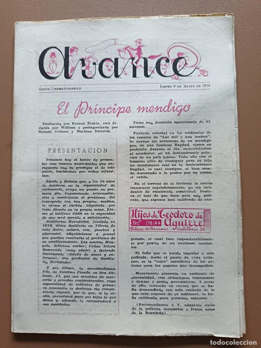 Cinema: AVANCE- GUI&Oacute;N CINEMATOGR&Aacute;FICO DE VITORIA- 09-03-1950