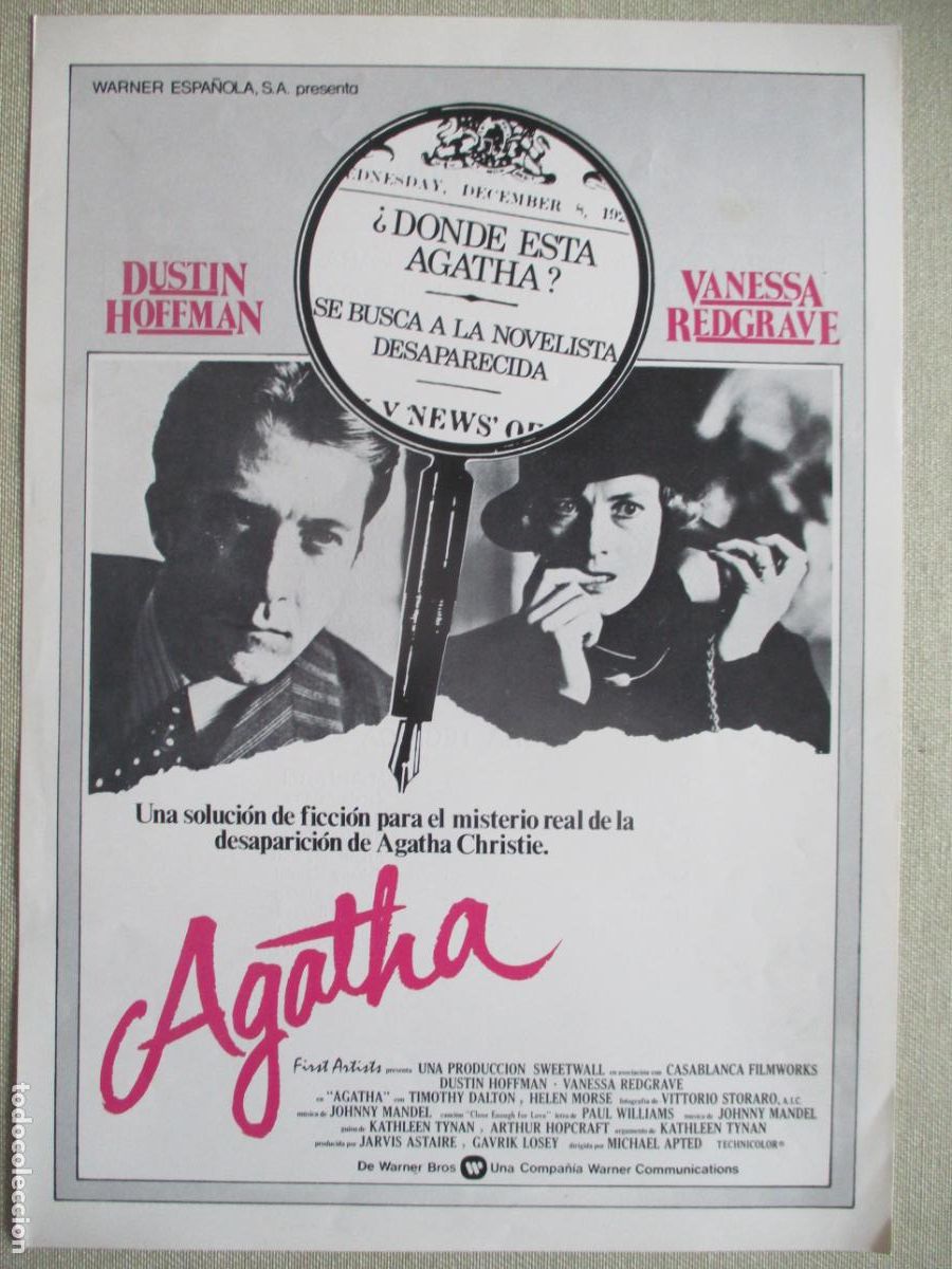 Cine: AGATHA. GUIA ORIGINAL ESTRENO. PEDIDO MINIMO EN GUIAS 10 EUROS.