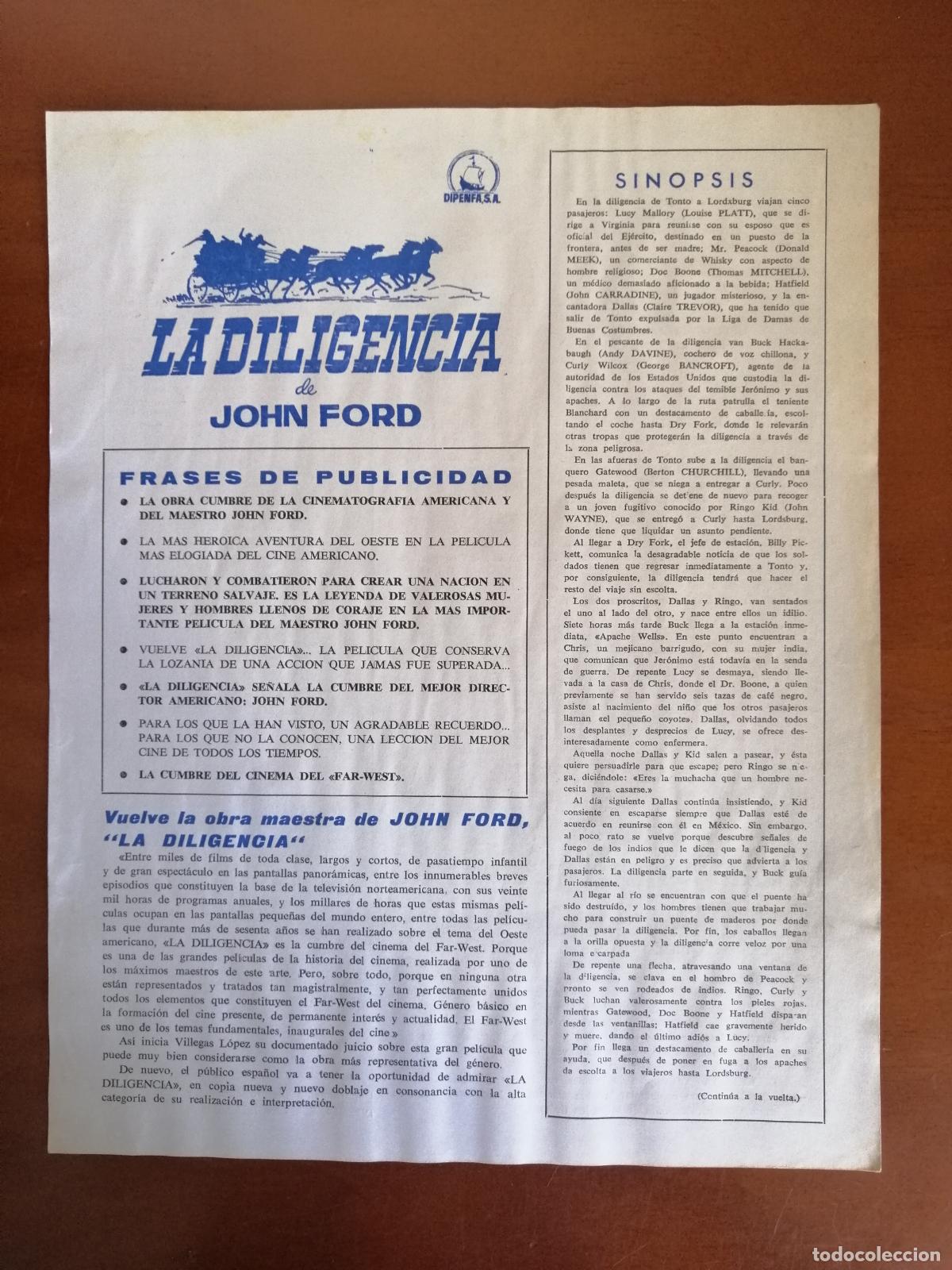 Cine: G5938 LA DILIGENCIA-SENCILLO